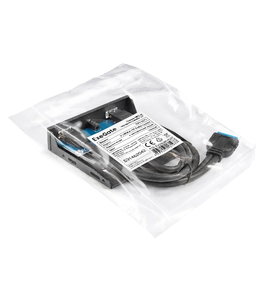 Планка USB на переднюю панель ExeGate U3H-627S, 3,5', 2хUSB3.0+HD Audio Combo, черная, металл, подсоед. к MB
