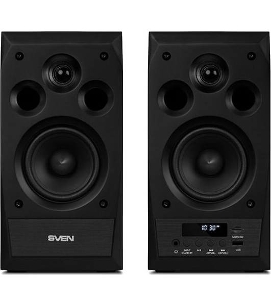 Акустическая система 2.0 SVEN MC-10, чёрный, мощность 2x25Вт (RMS), FM-тюнер, USB/microSD, дисплей, пульт ДУ, Bluetooth SVEN MC-10, чёрный, акустическая система 2.0, мощность 2x25Вт (RMS), FM-тюнер, USB/microSD, дисплей, пульт ДУ, Bluetooth