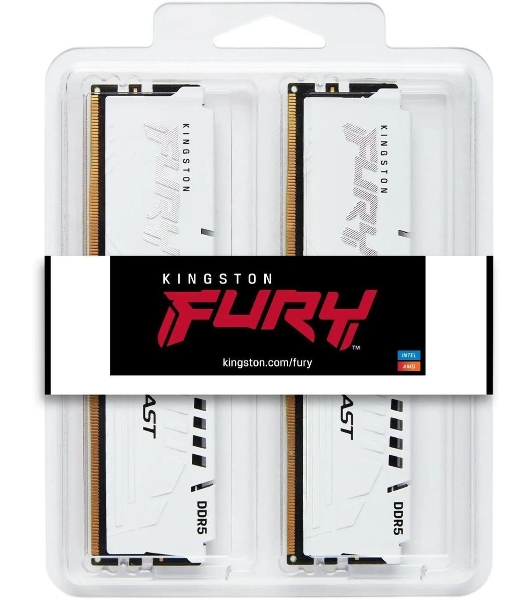 Оперативная память Kingston Fury Beast, DDR5, 64Gb (2x32 GB), 5600 MHz, CL36, DIMM, радиатор, белый