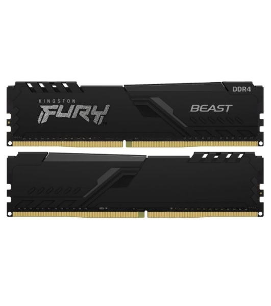 Оперативная память Kingston Fury Beast, DDR4, 16GB (2x8GB), 3200MHz, CL16, DIMM, с радиатором, черный