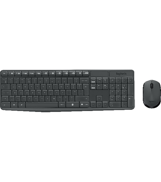 Комплект клавиатура+мышь Logitech MK235 беспроводной, USB, 1000 DPI, серый (заводская гравировка)