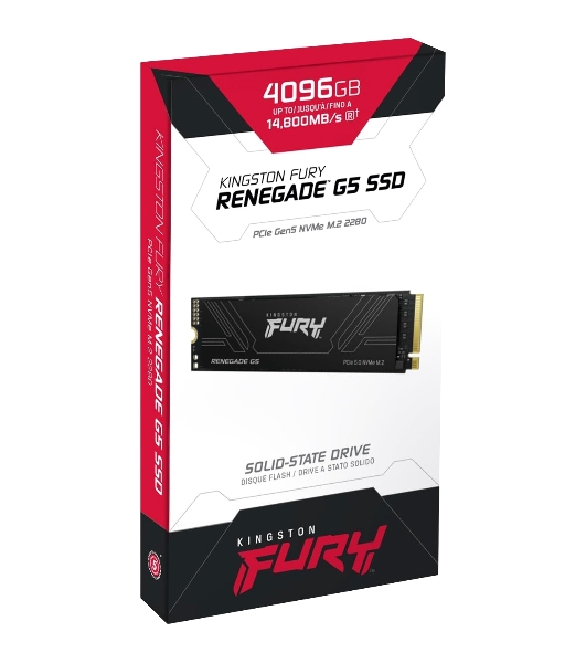 Накопитель SSD Kingston Fury Renegade, 4096Gb, M.2(22x80мм), NVMe, PCIe 5.0 x4, 3D TLC, R/W 14800/14000MB/s, IOPs 2 200 000/2 200 000, TbW 4000, DWPD 0.5 (12 мес)