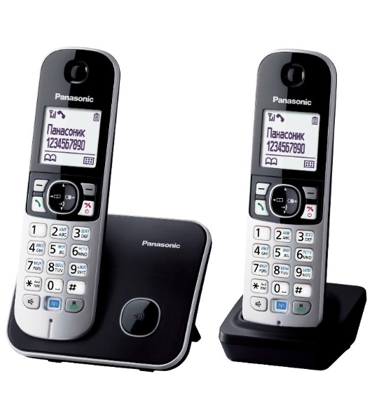 Телефон беспроводной (DECT) Panasonic KX-TG6812RU черный (труб. в компл.:2шт) АОН