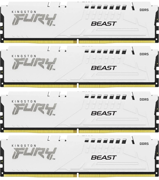 Оперативная память Kingston Fury Beast, DDR5, 64Gb (4x16 Gb), 6000 MHz, CL40, DIMM, радиатор, белый