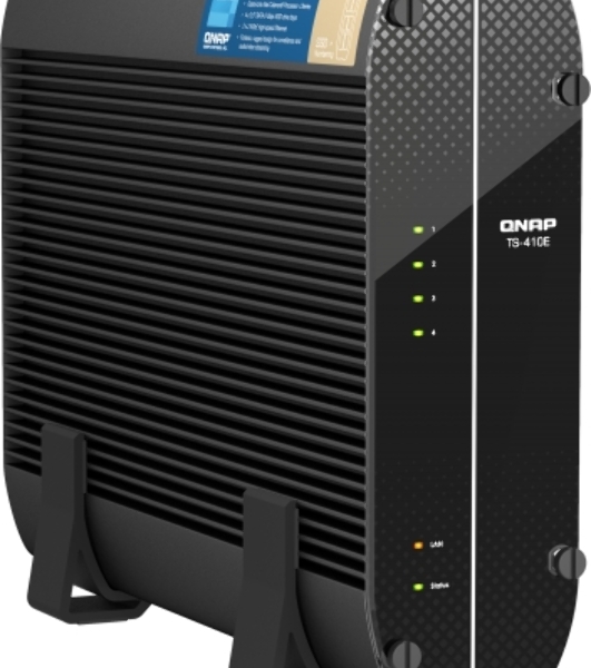 Сетевое хранилище SMB QNAP TS-410E-8G NAS fanless 4 2.5 SSD trays. Intel Celeron J6412 4-core 2.0-2.6 GHz, 8 Gb RAM (max), 2x2.5 GbE, 4xUSB 3.2 Gen 2 (10Gbps),1xHDMI