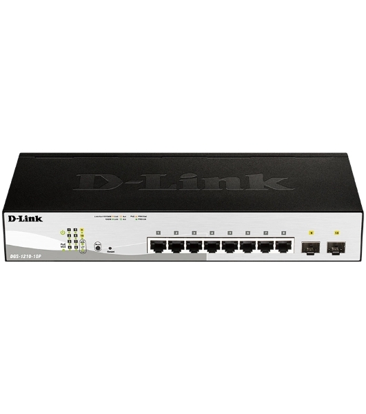 Коммутатор D-Link DGS-1210-10P/FL2A, 8×1 Гбит/с + 2×1 Гбит/с SFP, настраиваемый