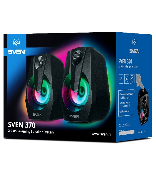 Акустическая система SVEN 370 2.0 черные (2x2W, USB, RGb подсветка)
