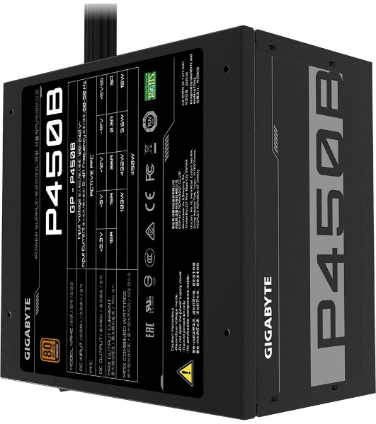 Блок питания Gigabyte GP-P450B, 450Вт, 80 PLUS Bronze, APFC 120мм, черный