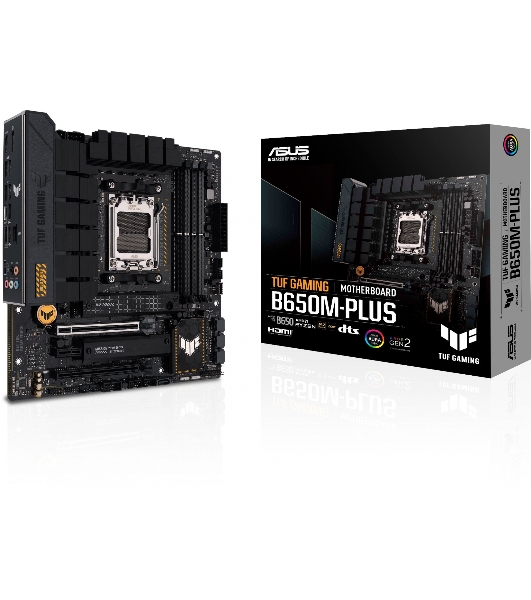 Материнская плата ASUS TUF GAMING B650M-PLUS, AM5, AMD B650, 4xDDR5, 4xSATA, 2xM.2, 1xPCIe 4.0 x16, 1xPCIe 4.0 x4, 1xDP, 1xHDMI, 1x 2.5Gb LAN, 4xUSB-A 3.2 Gen 2, 1xUSB-A 3.2 Gen 1, 1xUSB-C 3.2 Gen 2x2, 5x3.5 мм, 7.1, mATX