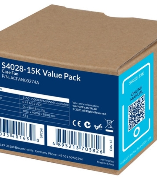 Комплект вентиляторов для корпуса Arctic S4028-15K (5 шт.) черный, 40 мм, 15000 об/мин, 4 pin