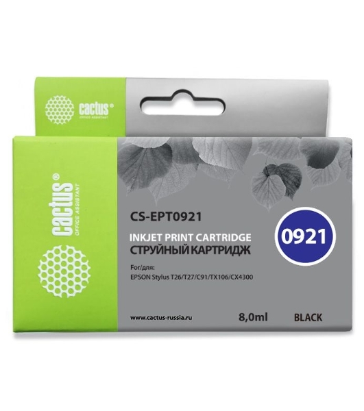 Картридж струйный Cactus CS-EPT0921 (T0921) черный (8 мл) для Epson Stylus C91/CX4300/T26/T27/TX106/TX109/TX117/TX119