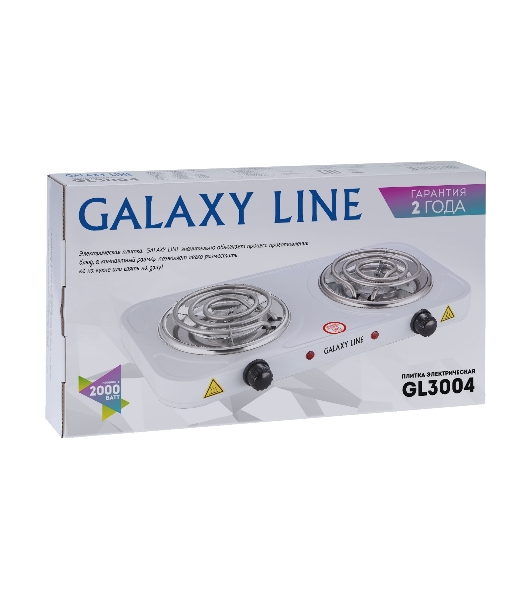 Плита настольная электрическая Galaxy Line GL 3004 белый, 2 кВт, ТЭН, конфорки - 2, эмаль, поворотные переключатели