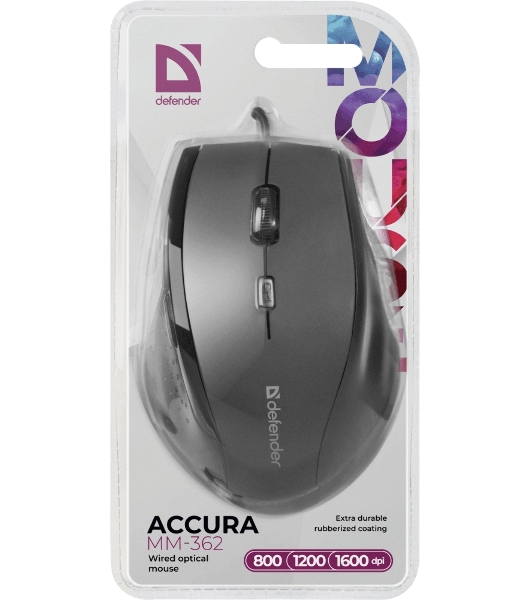 Мышь проводная Defender Accura MM-362 черный, 1600 dpi, USB, кнопки - 6