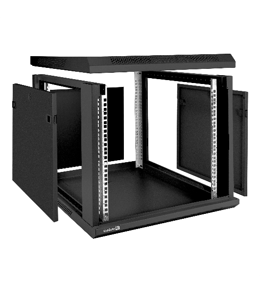 Шкаф телекоммуникационный 19' настенный 9U ExeGate EC-WM-9U.600.G.BLACK (19', 9U, 600x600x500мм (ШхГхВ), передняя дверь закаленное стекло, съемные боковые панели, пыле- и влагозащита IP23, черный RAL 9004)