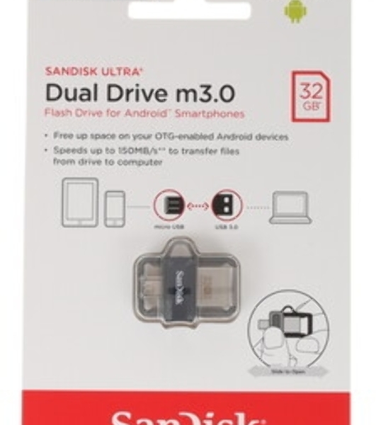 Флешка USB SanDisk DD3 Ultra (SDDD3-032G-G46), 32Gb, USB 3.0/microUSB, R/W 130/30, черный