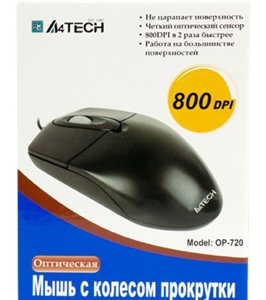 Мышь проводная A4Tech OP-720 черный, 1000 dpi, PS/2, кнопки - 3
