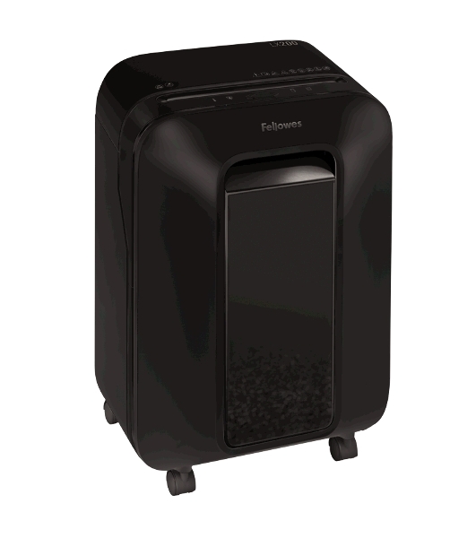 Шредер Fellowes PowerShred LX200 черный (секр.P-4)/перекрестный/12лист./22лтр./скрепки/скобы/пл.карты