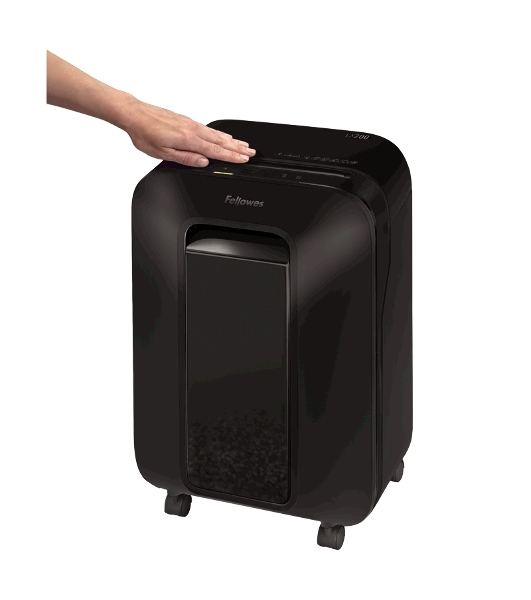 Шредер Fellowes PowerShred LX200 черный (секр.P-4)/перекрестный/12лист./22лтр./скрепки/скобы/пл.карты