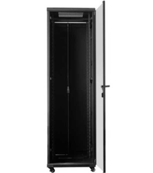Шкаф серверный Lanmaster (TWT-CBB-47U-6X10-G1) напольный 47U 600x1000мм пер.дв.стекл металл 2 бок.пан. 800кг черный