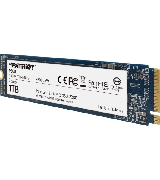 Накопитель SSD Patriot P300, 1000Gb, PCIe 3.0 x4, M.2 2280, NVMe, R/W 2100/1650