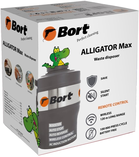 Измельчитель пищевых отходов Bort Alligator Max, 560 Вт., объем 1 600 мл., ПДУ