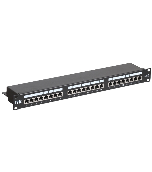 Патч-панель 1U кат.6 STP, 24 порта (IDC Dual), с кабельным органайзером ITK