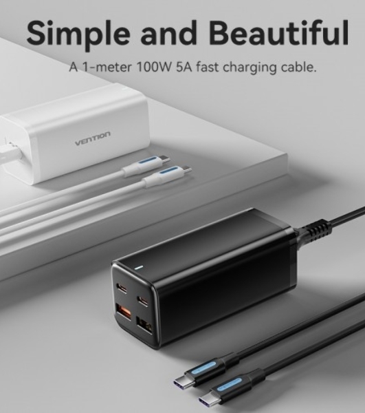 Сетевое зарядное устройство Vention на 4 порта GaN 100W USB (C+C+A+A) черный, шт.