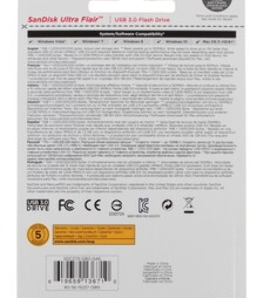Флешка USB Sandisk CZ73 Cruzer Ultra Flair (SDCZ73-128G-G46), 128Gb, USB 3.0, R/W 150/45, серебристый/черный