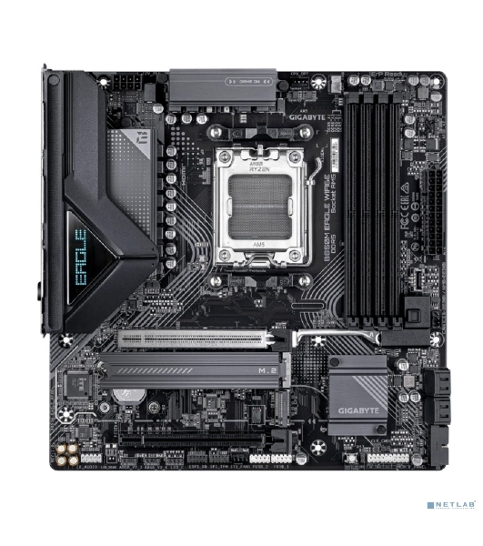 Материнская плата Gigabyte B850M EAGLE WIFI6E, AM5, AMD B850, 4xDDR5, 4xSATA, 2xM.2, 1xPCIe 5.0 x16, 1xPCIe 3.0 x16, 1xHDMI, 2xDP, 1x2.5Gb LAN, Wi-Fi 6E, Bluetooth 5.3, 1xUSB-C 10Gbps, 2xUSB-A 10Gbps, 2xUSB-A 5Gbps, 4xUSB-A 2.0, 1xPS/2, 3x3.5 мм, 7.1, mATX