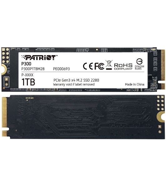 Накопитель SSD Patriot P300, 1000Gb, PCIe 3.0 x4, M.2 2280, NVMe, R/W 2100/1650