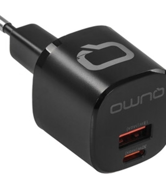 Сетевое зарядное устройство Qumo Energy GaN Mini PD 30W (Charger 0072), два порта: Type-C PD + USB-A QC3.0, черный