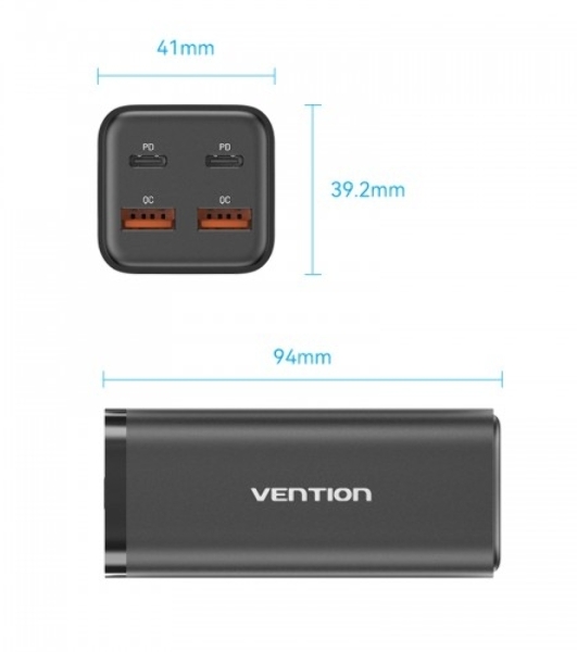 Сетевое зарядное устройство Vention на 4 порта GaN 100W USB (C+C+A+A) черный, шт.