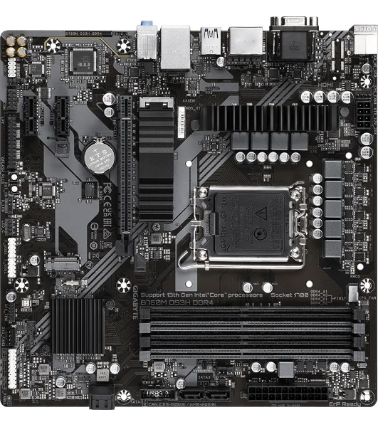 Материнская плата Gigabyte B760M DS3H DDR4, LGA 1700, Intel B760, 4xDDR4, 4xSATA, 2xM.2, 1xPCIe 4.0 x16, 2xPCIe x1, 1xHDMI, 1xDP, 1xVGA, 1x 2.5Gb LAN, 3xUSB-A 3.2 Gen 1, 1xUSB-C 3.2 Gen 2, 2xUSB-A 2.0, 3x3.5 мм, 7.1, mATX