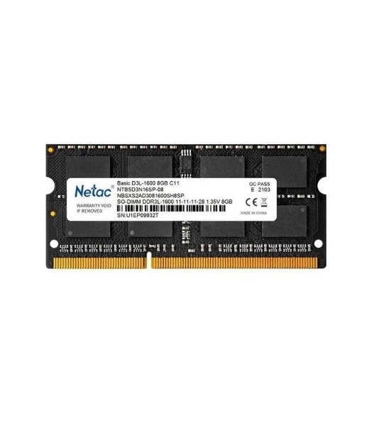 Оперативная память NETAC Basic, DDR3L, 8GB (1x8GB), 1600MHz, CL11, SO-DIMM