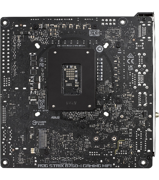 Материнская плата ASUS ROG STRIX B760-I GAMING WIFI, LGA 1700, Intel B760, 2xDDR5, 4xSATA, 2xM.2, 1xPCIe 5.0 x16, 1xHDMI, 1xDP, 1x 2.5Gb LAN, 3xUSB-A 2.0, 3xUSB-A 3.2 Gen 1, 1xUSB-C 3.2 Gen 1, 1xUSB-C 3.2 Gen 2x2, 5x3.5 мм, 7.1, Mini-ITX