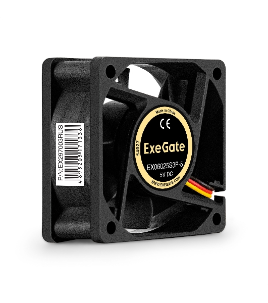 Вентилятор для корпуса ExeGate EX06025S3P-5 черный, 60 мм, 3500 об/мин, 25.3 дБ, 3 pin