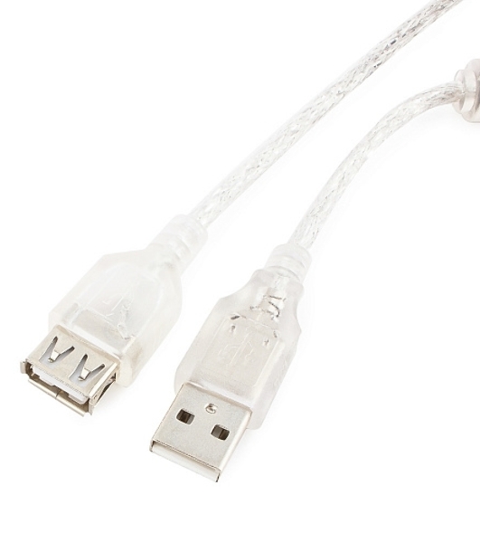 Кабель-удлинитель USB2.0 Pro Cablexpert CCF-USB2-AMAF-TR-0.75M, AM/AF, 0,75м, экран, 2феррит.кольца, прозрачный, пакет