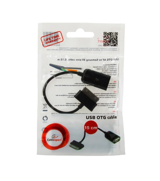 Кабель Gembird/Cablexpert USB 2.0 OTG, USBAF/BM30pin, для планшетов Samsung, 0.15м, пакет