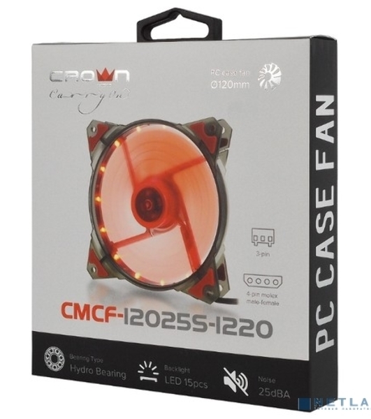 Вентилятор для корпуса Crown CMCF-12025S-1220 черный/красный, 120 мм, 1650 об/мин, 28 дБ, 3 pin