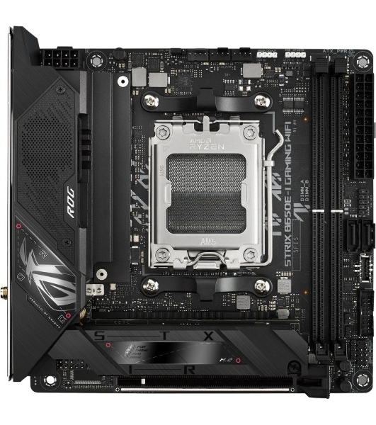 Материнская плата ASUS ROG STRIX B650E-I GAMING WIFI, AM5, AMD B650, 2xDDR5, 2xSATA, 2xM.2, 1xPCIe 5.0 x16, 1xHDMI, 1x 2.5Gb LAN, 4xUSB-A 3.2 Gen 2, 1xUSB-A 3.2 Gen 1, 1xUSB-C 3.2 Gen 2x2, 3x3.5 мм, 7.1, Mini-ITX