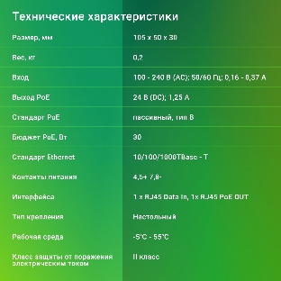 Инжектор PoE Digma DNP30W24GTBP 10/100/1000BASE-T 30Вт 100-240В(АС)