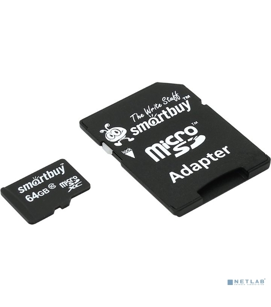 Флеш карта Smartbuy MicroSDHC 64Gb Class10 + адаптер(Флеш карта Smartbuy microSDHC 64Gb Class 10 SB64GbSDCL10-01 + adapter; SB64GbSDCL10-01; черный)