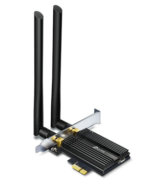 Адаптер Tp-Link ARCHER TX50E 11AX 3000Mbps dual-band PCI-E adapter, 2402Mbps at 5G and 574Mbps at 2.4G, support Bluetooth 5.0, WPA2 encryption, two external Antennas.