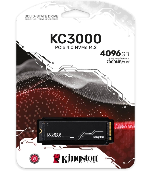 Накопитель SSD Kingston KC3000, 4Tb, PCIe 4.0 x4, M.2 2280, NVMe, R/W 7000/7000, с радиатором