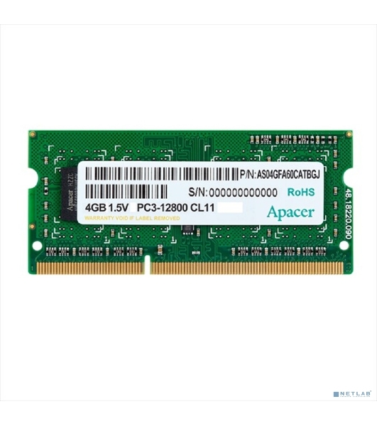 Оперативная память Apacer, DDR3, 4GB (1x4GB), 1600MHz, CL11, SO-DIMM