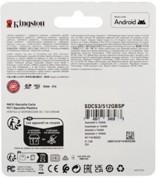 Флеш карта microSDXC 512Gb Kingston SDCS3/512GbSP Canvas Select Plus w/o adapter