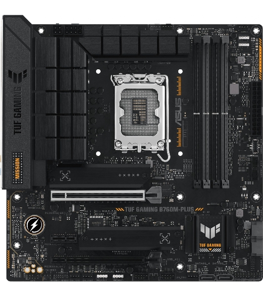 Материнская плата ASUS TUF GAMING B760M-PLUS, LGA 1700, Intel B760, 4xDDR5, 4xSATA, 2xM.2, 1xPCIe 5.0 x16, 1xPCIe 4.0 x4, 1xPCIe x1, 2xUSB-A 3.2 Gen 2, 3xUSB-A 3.2 Gen 1, 2xUSB 2.0, 1xUSB-C 3.2 Gen 2x2, 1x2.5Gb LAN, 5x3.5 мм, 7.1, mATX