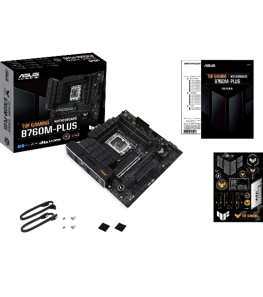 Материнская плата ASUS TUF GAMING B760M-PLUS, LGA 1700, Intel B760, 4xDDR5, 4xSATA, 2xM.2, 1xPCIe 5.0 x16, 1xPCIe 4.0 x4, 1xPCIe x1, 2xUSB-A 3.2 Gen 2, 3xUSB-A 3.2 Gen 1, 2xUSB 2.0, 1xUSB-C 3.2 Gen 2x2, 1x2.5Gb LAN, 5x3.5 мм, 7.1, mATX