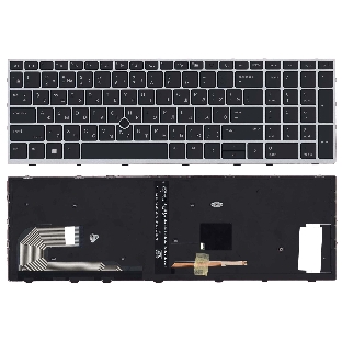 Клавиатура для ноутбука HP EliteBook 850 G5 755 G5 черная с серой рамкой, подсветкой и указателем