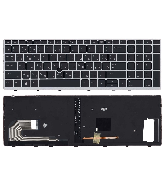 Клавиатура для ноутбука HP EliteBook 850 G5 755 G5 черная с серой рамкой, подсветкой и указателем